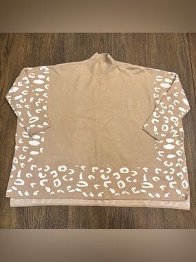 Woven Leopard Trim Crewneck Sweater - Taupe